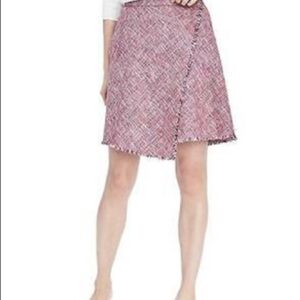 🔥Banana Republic pink fringe trim faux wrap skirt NWOT